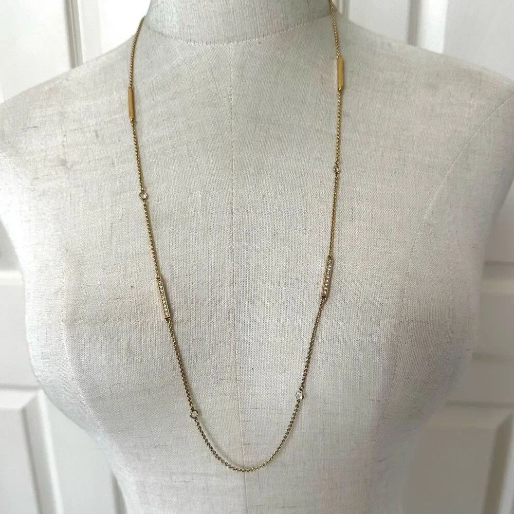 Kate Spade gold  tone rhinestone long station necklace